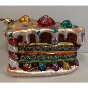 Vintage 1996 Christopher Radko Just Desserts 5" Glass Ornament Slice Of Cake